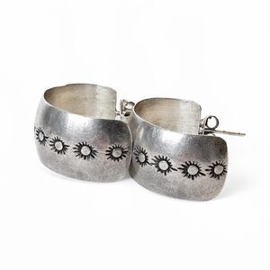 Vintage Sterling Silver Hoop Earrings Stamped Wide Hoops Sunburst 925